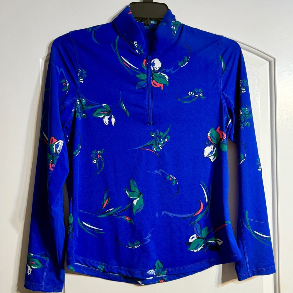 PGA Tour Royal Blue Floral Long Sleeve Quarter-Zip Top